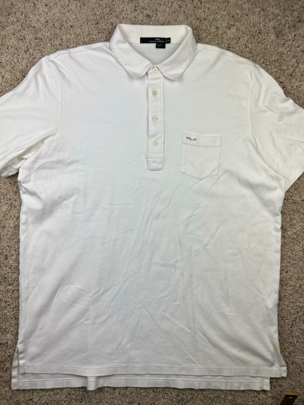 RLX Ralph Lauren Men's Golf Polo Shirt XL White Short Sleeve With Logos Cotton